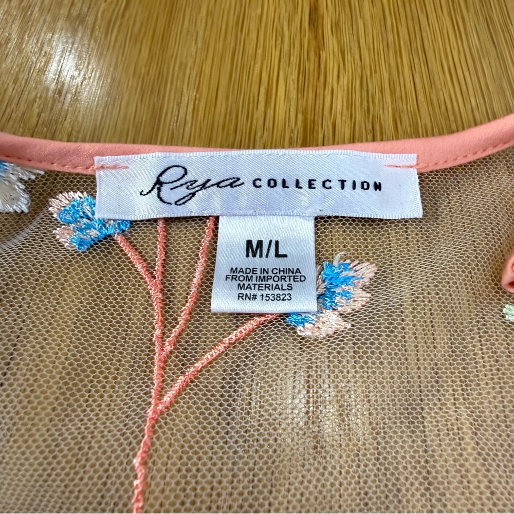 Rya Collection Valencia Pink, Blue, Green Floral Embroidered Mesh Cover Up M/L - Picture 2 of 13